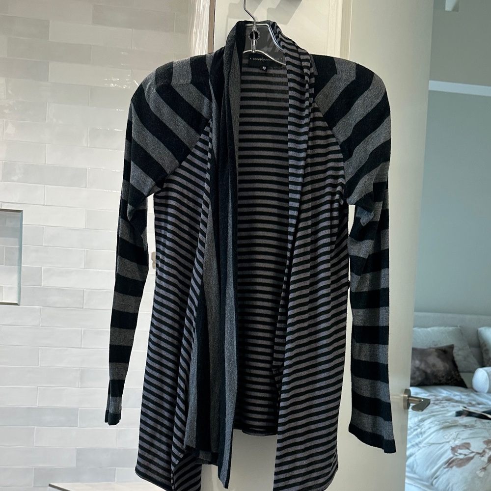 Corey Lynn Calter Black and Gray Striped Cardigan